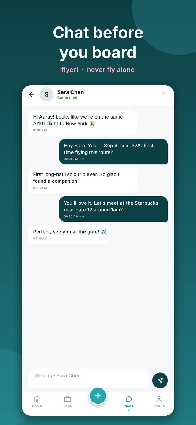 Flyeri in-app messaging screen